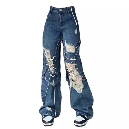 Ripped Lace Up Baggy Jeans | BOOGZEL APPAREL – Boogzel Apparel