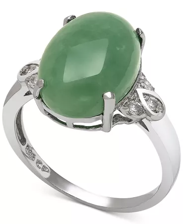 Macy's Dyed Jade (10mm) and Diamond (1/10 ct. t.w.) Ring in Sterling Silver