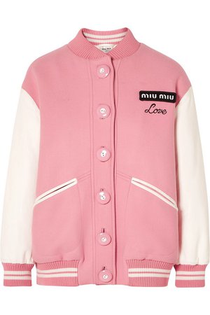 Miu Miu | Oversized two-tone leather and wool bomber jacket | NET-A-PORTER.COM