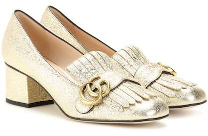 Metallic leather loafer pumps