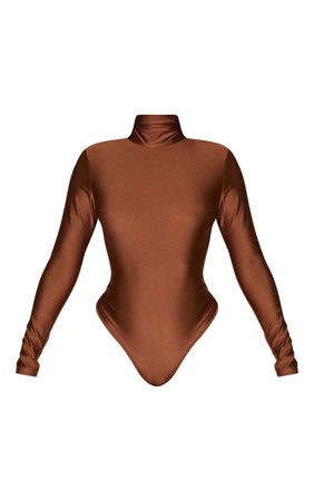 Chocolate Disco High Neck Zip Long Sleeve Bodysuit | PrettyLittleThing USA