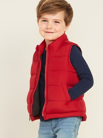 red reversible down vest for baby