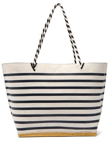 Espadrille Large Striped Suede Tote Bag - Womens - Navy White