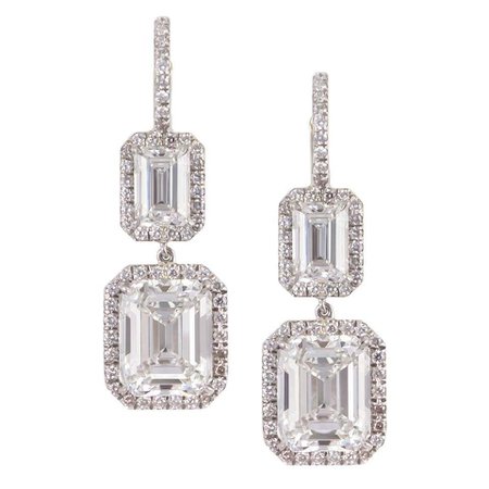 GIA Certified Emerald Cut Diamond Drop Earrings Signed by Harry Winston For Sale at 1stdibs
