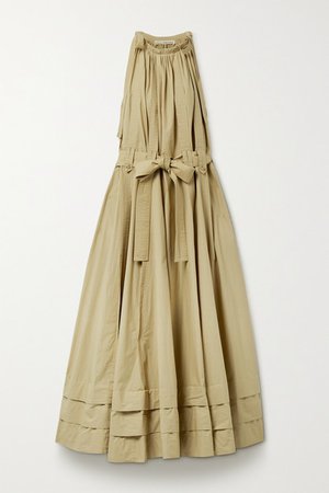 Joni Tie-detailed Belted Cotton-poplin Midi Dress - Beige