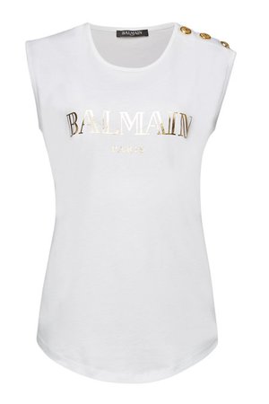 Balmain - Cotton Tank with Embossed Buttons - white