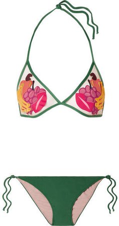Adriana Degreas Tutti Frutti Tulle-paneled Triangle Bikini - Green