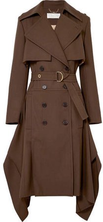 Double-breasted Wool-gabardine Trench Coat - Brown