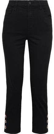 Ruby Cropped Corded Lace-paneled High-rise Slim-leg Jeans