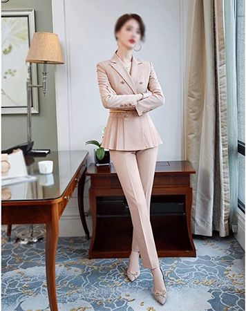 Amazon.com: n/a Plaid Pants Suit Women's 2-Piece Spring and Autumn Career Interview Formal Office Ladies Work Uniform (Color : A, Size : XL Code) : Clothing, Shoes & Jewelry
