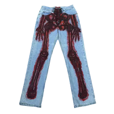 pants bottoms jeans red skeleton sticker by @homesickghost