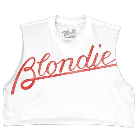 Blondie Tilted Logo White Diy Muscle Crop Junior T-Shirt – Rock.com