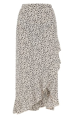 Stone Dalmatian Printed Woven Frill Hem Midi Skirt | PrettyLittleThing