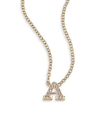 Shop Zoë Chicco Pavé Diamond & 14K Yellow Gold Initial Pendant Necklace | Saks Fifth Avenue