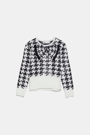 HOUNDSTOOTH SEQUIN SWEATER - NEW IN-WOMAN | ZARA United States white black