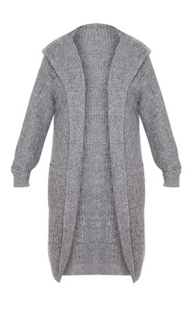 Grey Hooded Cardigan | Knitwear | PrettyLittleThing