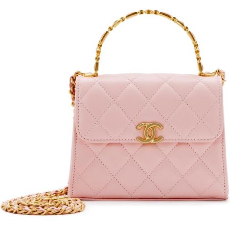 Chanel Pink Quilted Lambskin Enamel Mini Handle Clutch With Chain Brushed Gold Hardware, 2022 Available For Immediate Sale At Sotheby’s