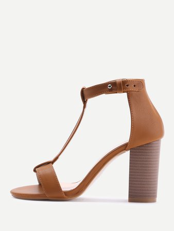 T-strap PU Block Heeled Sandals
