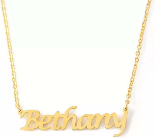 Amazon.com: Bethany Name Necklace 18ct Gold Plated Personalized Dainty Necklace - Jewelry Gift Women, Girlfriend, Mother, Sister, Friend, Gift Bag & Box : Clothing, Shoes & Jewelry