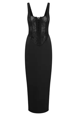 Octavia Lace Corset Maxi Dress - Black - MESHKI