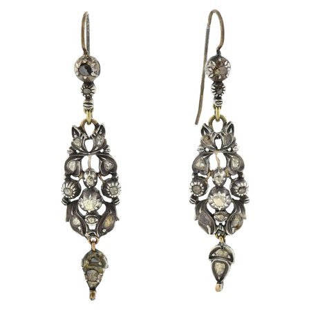 Georgian Sterling Silver Rose Cut Diamond Earrings 0.50ctw For Sale at 1stDibs