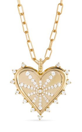 14k Yellow Gold Pave Diamond Spiked Heart Coin Necklace By Marlo Laz | Moda Operandi