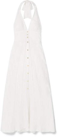 Broderie Anglaise Cotton Halterneck Maxi Dress - White