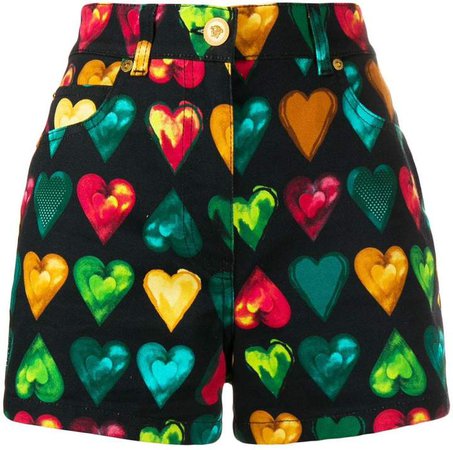 heart print denim shorts