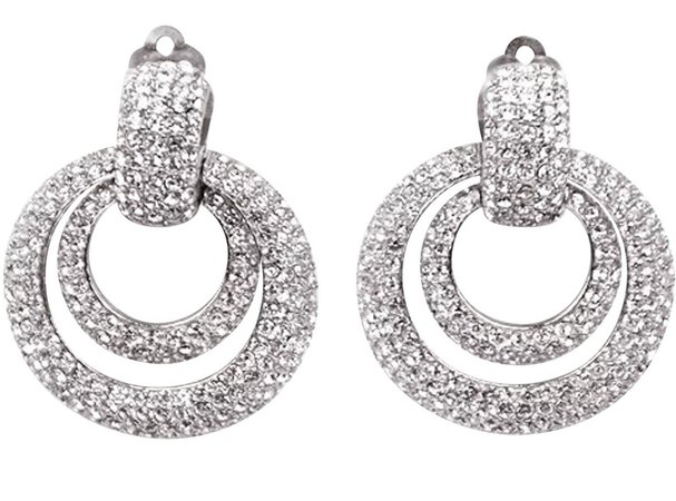 silver rhinestone double door knocker earrings