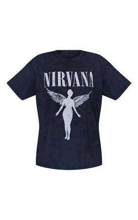 Black Nirvana Print Washed T Shirt | Tops | PrettyLittleThing USA