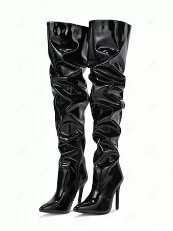 Patent Leather Slouchy Thigh High Stiletto Heel Boots In BLACK | ZAFUL 2024