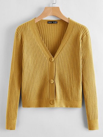 Button Front Rib-knit Cardigan | SHEIN USA
