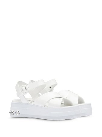 Miu Miu Crystal-Embellished Sandals 5X996CF050XUW White | Farfetch