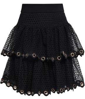 Embellished Tiered Guipure Lace Mini Skirt