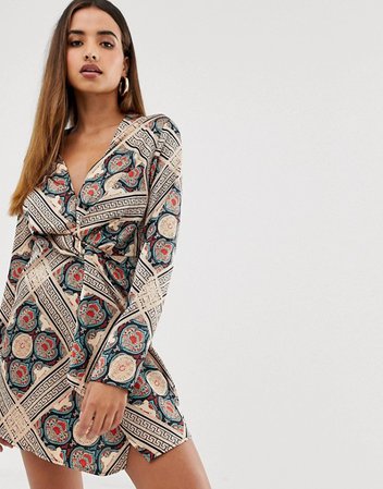 Missguided twist satin dress in paisley | ASOS