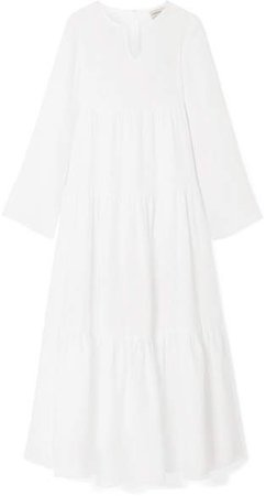 Bohemian Tiered Linen Maxi Dress - Off-white