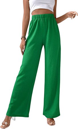 Floerns Women's Casual Solid Elastic High Waist Wide Leg Palazzo Pants Lime Green S at Amazon Women’s Clothing store