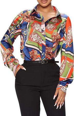 Womens Sexy V-Neck Blouses Shirt Dress Long Sleeve Floral Button Down Collar Shirts at Amazon Women’s Clothing store