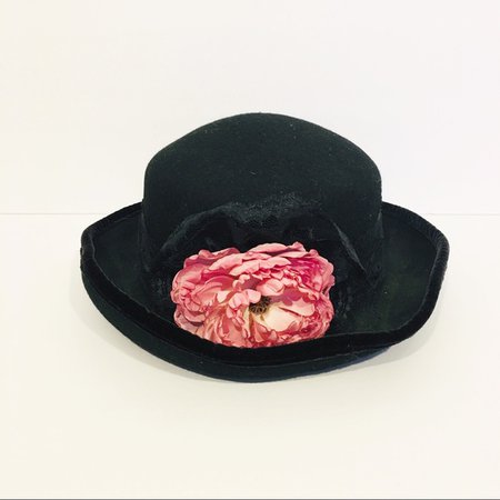 Accessories | Vintage 90s Style Wool Hat Black Floral | Poshmark