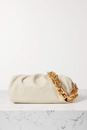 The Chain Pouch Gathered Leather Clutch - Off-white