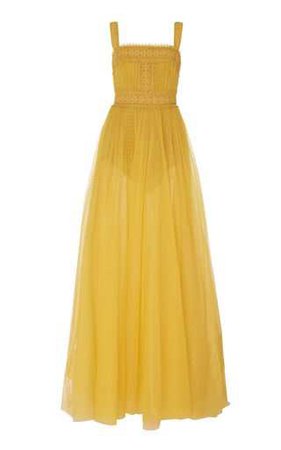 Shop Macramé Tulle Gown. This **Elie Saab** Macramé Tulle Gown features a voluptuous floor length skirt with a macramé bodice and straps