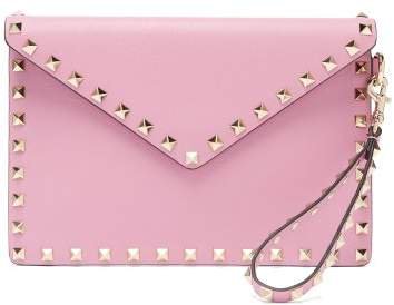 Rockstud Leather Envelope Clutch - Womens - Pink