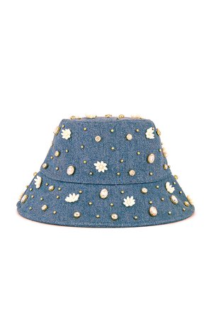 Lele Sadoughi Petunia Embellished Bucket Hat in Denim | REVOLVE
