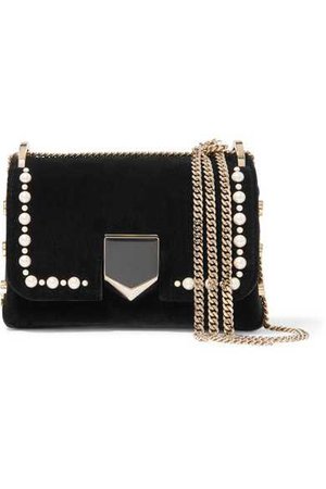 Jimmy Choo | Lockett mini faux pearl-embellished velvet shoulder bag | NET-A-PORTER.COM