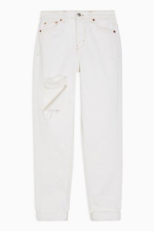 Ecru Ripped Mom Tapered Jeans | Topshop