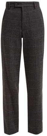 Prince Of Wales Checked Tweed Trousers - Womens - Black