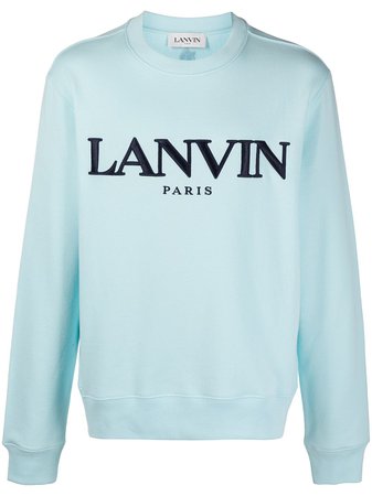 LANVIN logo embroidered cotton sweatshirt blue RMJE0016JR32P21 - Farfetch