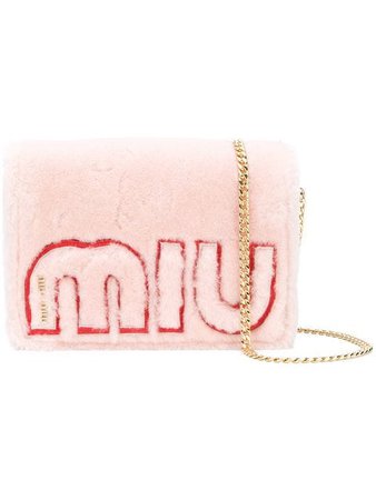 Miu Miu Pink Shearling Logo Shoulder Bag