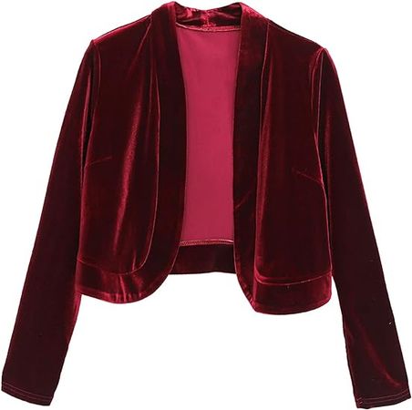 SeekMe Women's Long Sleeve Velvet Shrug for Dress Open Front Cropped Bolero Cardigan at Amazon Women’s Clothing store