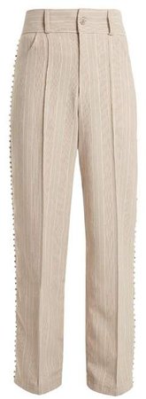 Art School - Blow Crystal Embellished Wide Leg Cotton Trousers - Womens - Grey Multi
